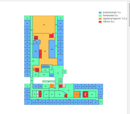 Mapa obiektu hospicjum z kolorami statusów pomieszczeń